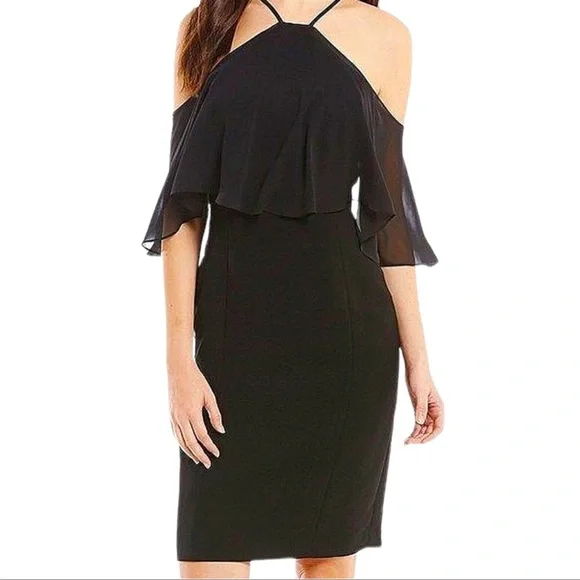 sachin and babi light blue dress Womens Friends Like These Navy Blue Jersey Chiffon Flutter Sleeve Midi Dress US 18 main image 0